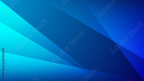Deep blue and cyan abstract background featuring sharp overlapping geometric shapes and light