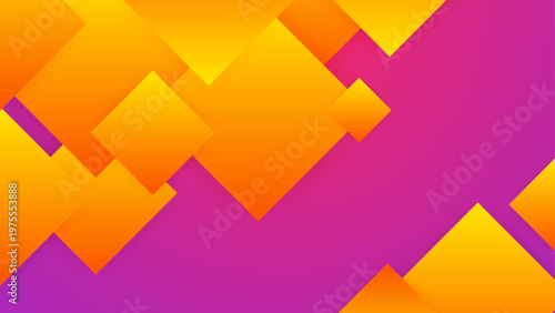 Colorful abstract background with vibrant yellow and orange diamond shapes floating on a bright magenta gradient backdrop