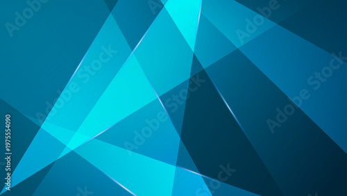 Cool cyan blue abstract background featuring transparent geometric polygon layers and glowing light reflection effects