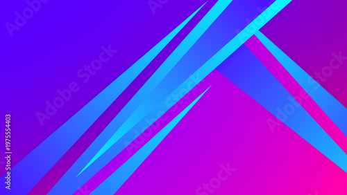 Dynamic synthwave style background featuring bold neon purple and cyan blue overlapping geometric shapes and sharp lines for digital art