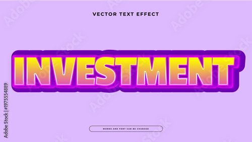 Bold investment text effect with yellow to pink gradient style and thick purple 3D extrusion