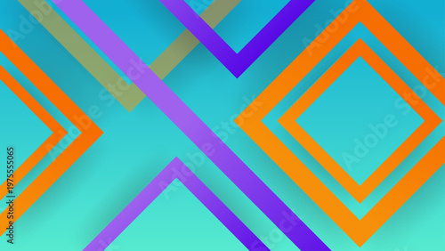 Modern geometric abstract background featuring overlapping colorful square frames and vibrant cyan gradient for creative poster or digital wallpaper design