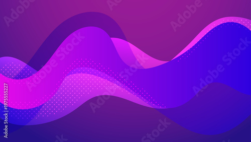 Dynamic purple and violet fluid wave background featuring decorative white halftone dots for modern musical events and artistic digital designs