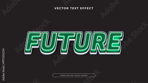 Futuristic text effect with neon green glowing borders and metallic textures on a black background