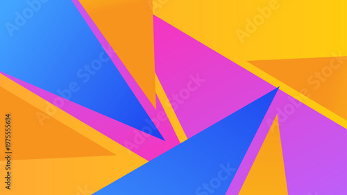 Explosive abstract background featuring sharp overlapping triangles in various vibrant colors like pink green and red