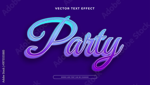 Elegant neon party text effect in purple and cyan gradient for nightlife events or club posters