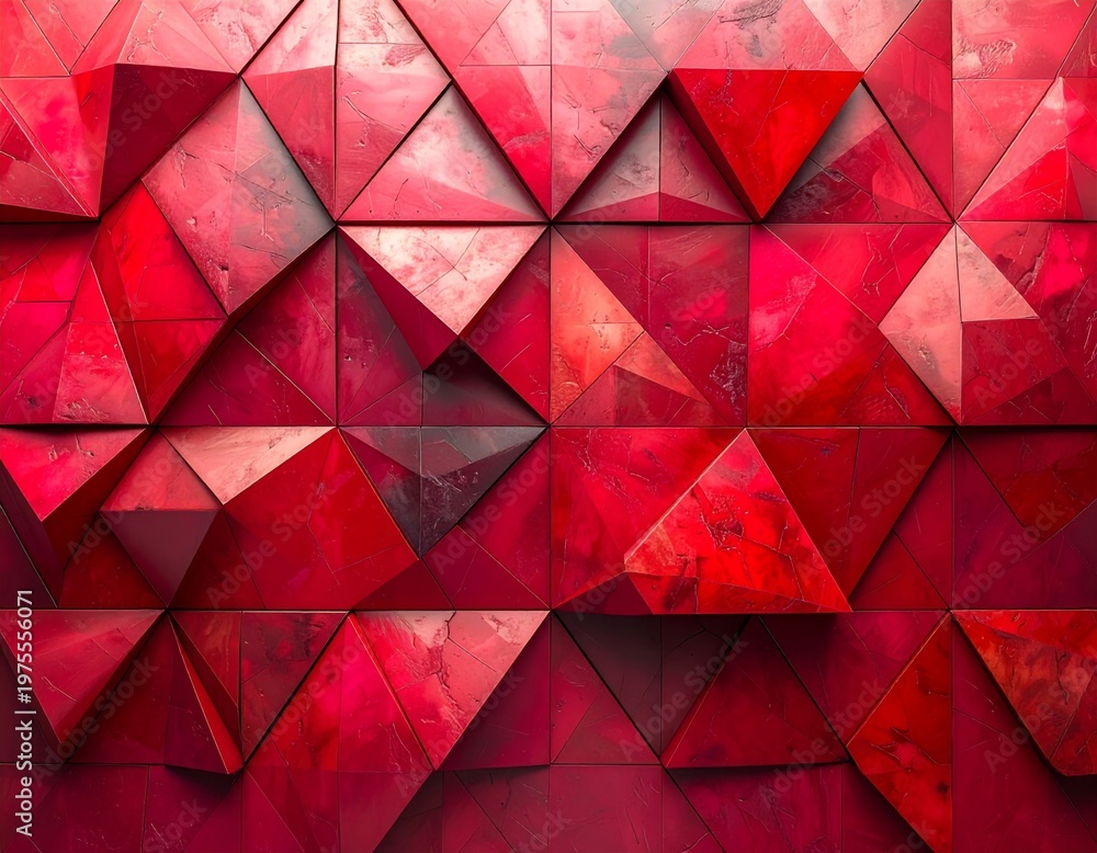 Obraz premium Abstract Red Geometric Faceted Surface With Textured Details And Dramatic Lighting