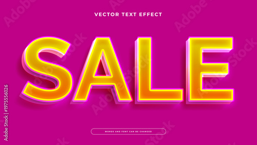Glowing 3D sale text effect in vibrant yellow and pink for retail promotions and shopping discounts