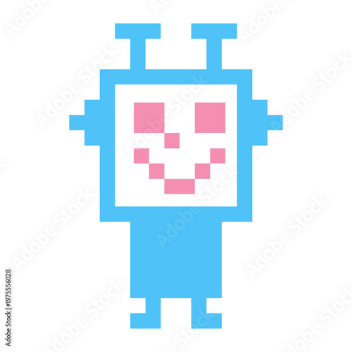 Pixel art robot icon in a simple square design with a colorful digital style suitable for game, medical, and web use