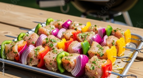 Delicious Raw Chicken and Vegetable Skewers Ready for Grilling.