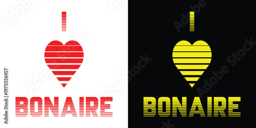 I Love Bonaire Modern Striped Heart Typography Red and Yellow Vector Art