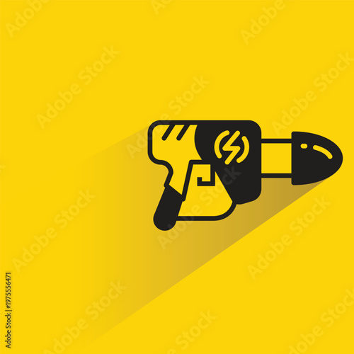 space gun icon with shadow on yellow background