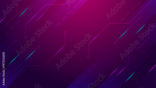 Deep purple tech background with neon circuit patterns and glowing light streaks for digital and networking themes