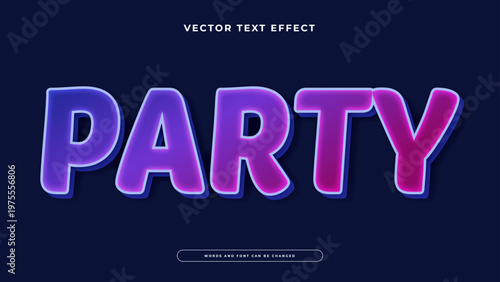 Vibrant neon party text effect with purple and pink gradients for night event promotions