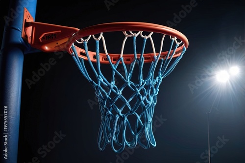Blue padded netball hoop with nylon mesh
