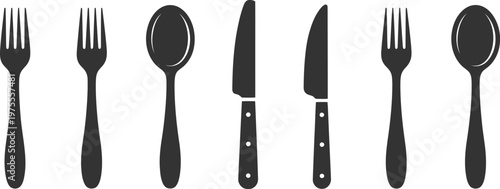 Fork knife and spoon colorful glyph icon set featuring tableware and kitchen equipment symbols, clean vibrant vector design for restaurant menus food delivery apps and dining interface elements.