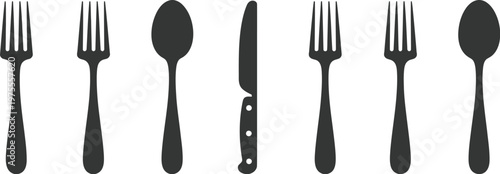 Fork knife and spoon colorful glyph icon set for tableware and kitchen equipment, vibrant vector design with modern flat style, ideal for restaurant menu food apps and dining related graphics.