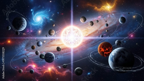 Cosmic Symphony: Witness the awe-inspiring beauty of our universe. planets, stars, and galaxies dance in a symphony of light and color. A breathtaking celestial ballet unfolds.