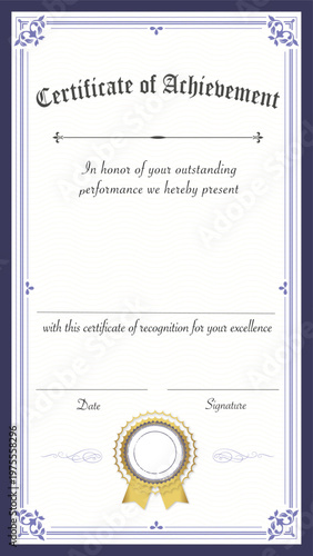 Elegant Certificate of Achievement with ornate border, gold seal for recognition