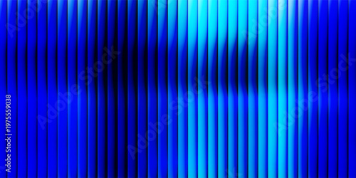 Abstract vertical blue light bar pattern background with glowing cyan center, creating a vibrant digital sound wave or equalizer effect, isolated on