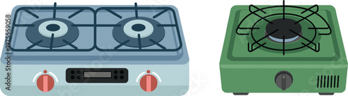 Cooking stoves collection with household gas range and camping burner design