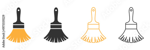 Paint brushes are displayed in solid filled and outline versions in various colors