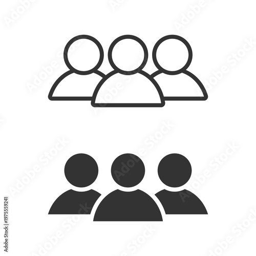People group icon set with both outline and solid shapes for user avatars or team representation
