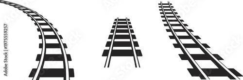 Railway track silhouettes set with straight and curved railroad lines illustration