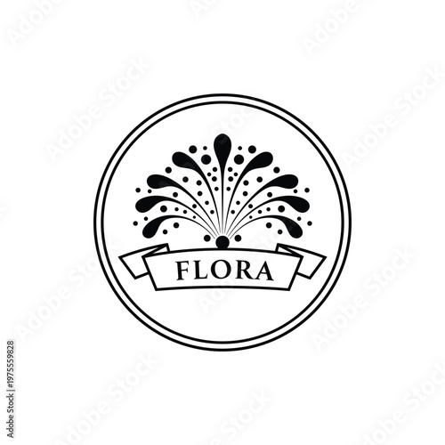 Minimal FLORA plant logo circular seal with dot art