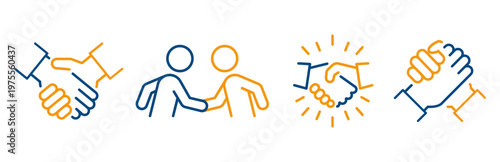 Handshake icons, deal outline web signs, hand shake icon set editable stroke
