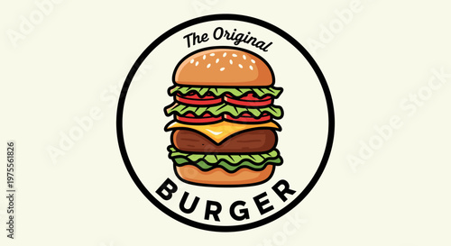 A cartoon logo featuring a classic burger with "The Original Burger" text in a circular design.