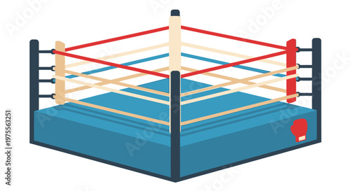 Isometric illustration of a professional wrestling ring with blue and red accents