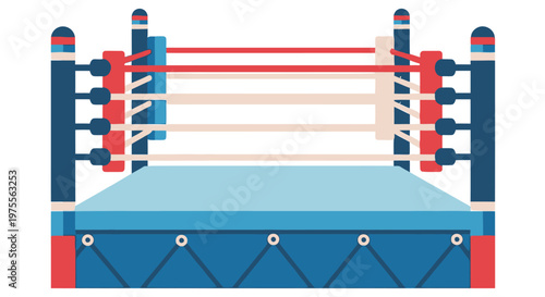 Illustration of a boxing ring with blue and red corner posts and ropes