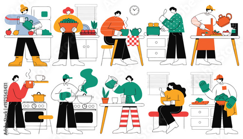 People cooking and preparing food at home together
