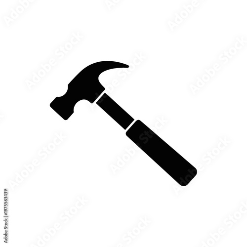 black hammer silhouette icon on a white background for construction or DIY tools, ideal for web interface design, construction site signage and home improvement mobile apps