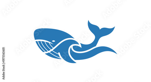 Minimalist blue whale logo design representing marine life and ocean wildlife concept
