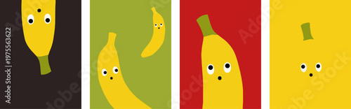 Vector banana character wallpaper with black  green red and yellow background.