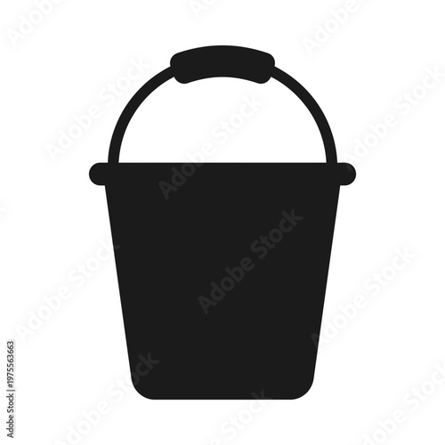 Simple black silhouette of a classic bucket icon with a handle isolated on white background, ideal for cleaning service branding, gardening equipment app and home maintenance icon sets