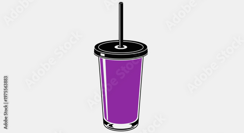 Minimalist graphic illustration of a vibrant purple beverage cup with a straw and lid design
