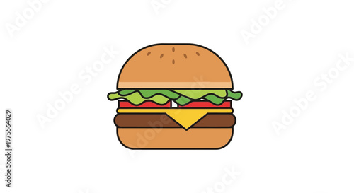 Minimalist illustrated depiction of a classic burger against a pristine white backdrop