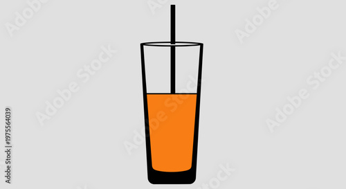 Minimalist Illustration of a Beverage in a Tall Glass with a Drinking Straw
