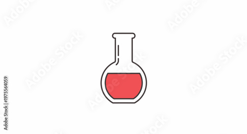 Minimalist Illustration of a Laboratory Flask Containing Red Liquid on White Background