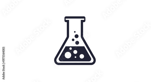 Minimalist Laboratory Flask Icon with Bubbles Representing Scientific Research and Experimentation