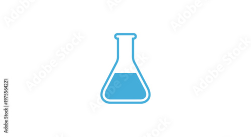 Minimalist representation of a laboratory flask filled with a blue liquid substance