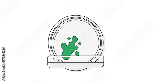 Minimalist representation of a petri dish containing a vibrant green organic sample