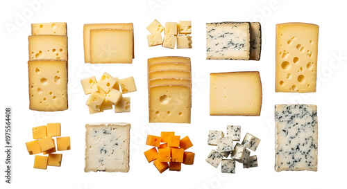 Assorted cheese varieties are displayed on a table indoors.