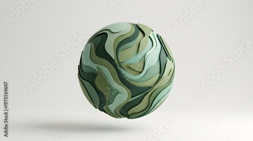 Abstract green organic sphere with fluid layered texture representing eco environment sustainability and modern creative design concept