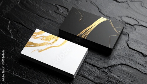 Business cards with gold designs.