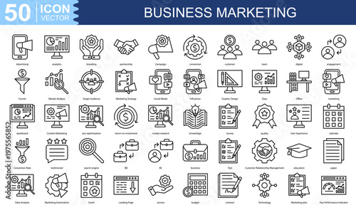 business marketing  Icon Set Collection Pack Vector Illustration Concept. Containing Advertising, analytics, branding, partnership, Campaign icon