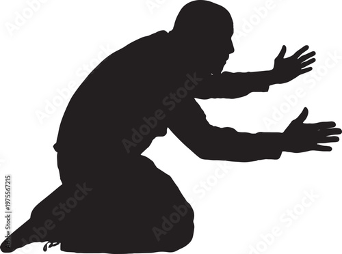 vector,  silhouette of a man on his knees with his arms raised